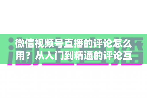 微信视频号直播的评论怎么用?从入门到精通的评论互动全攻略 微信视频号直播的评论怎么用?从入门到精通的评论互动全攻略