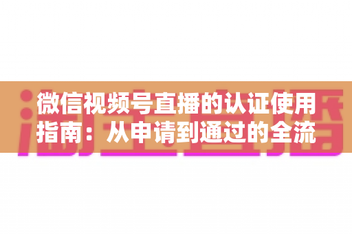 微信视频号直播的认证使用指南：从申请到通过的全流程实操手册