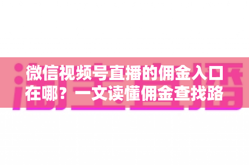 微信视频号直播的佣金入口在哪？一文读懂佣金查找路径与带货变现全流程